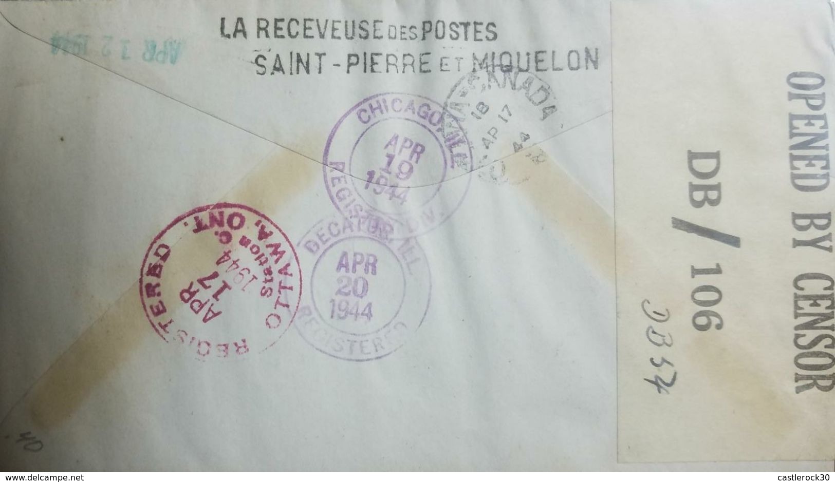 L) 1944 ST PIERRE & MIQUELON , FREE FRANCE, BLUE, BOAT, 40C, ORANGE, 4FR, RED WINE, 60C, CIRCULATED COVER FROM ST PIERRE - Covers & Documents