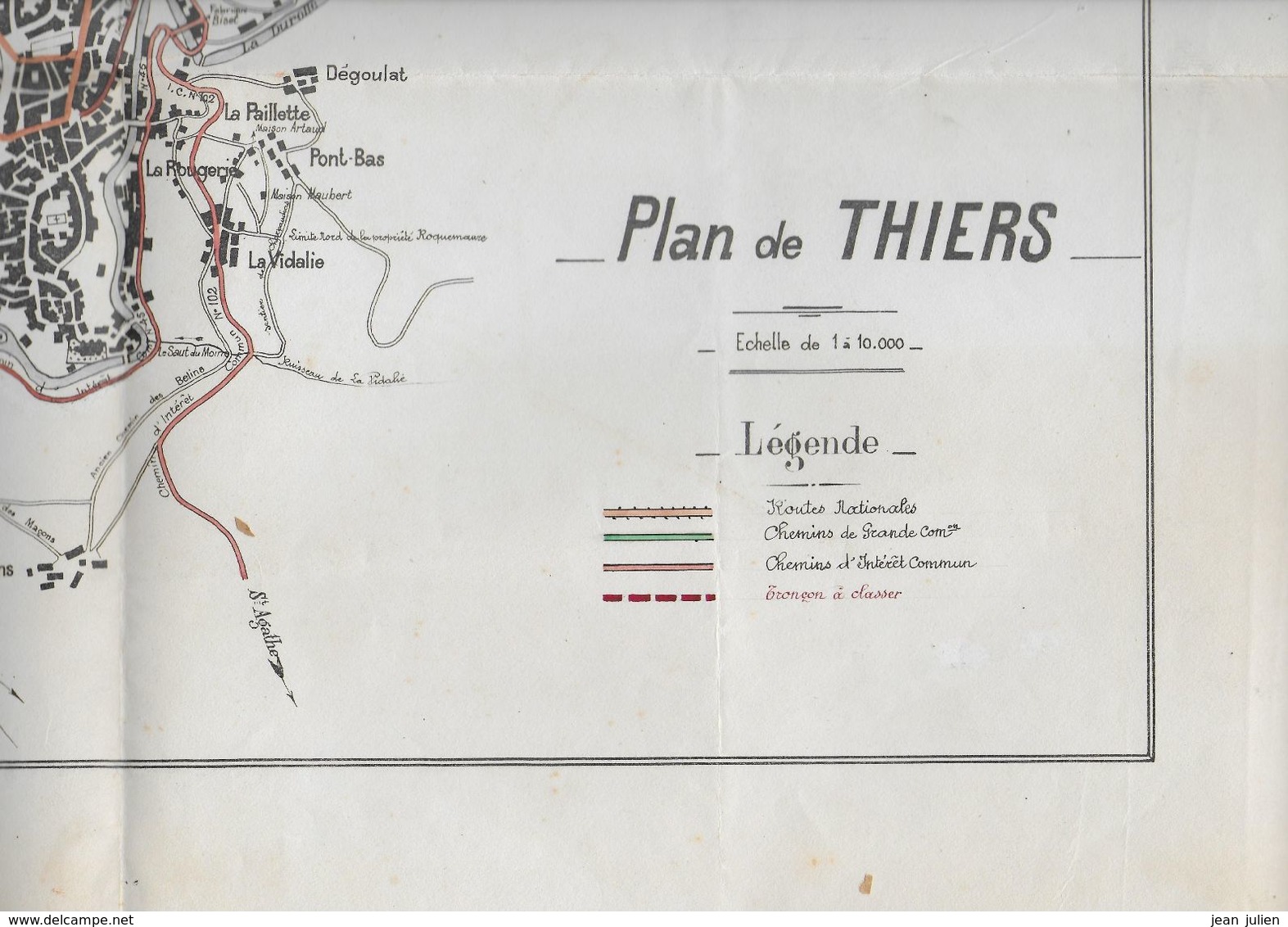 63 - THIERS  - Ancien Plan De La Ville De Thiers - Pour Incorporer Un Nouveau Chemin - Cartes Géographiques