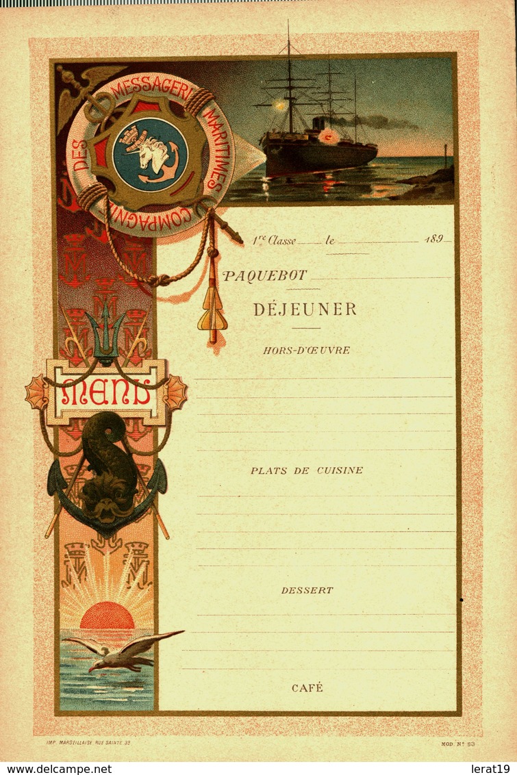 MENU...COMPAGNIE DES MESSAGERIES MARITIMES.....PAQUEBOT...1ere CLASSE....1890 - Menus