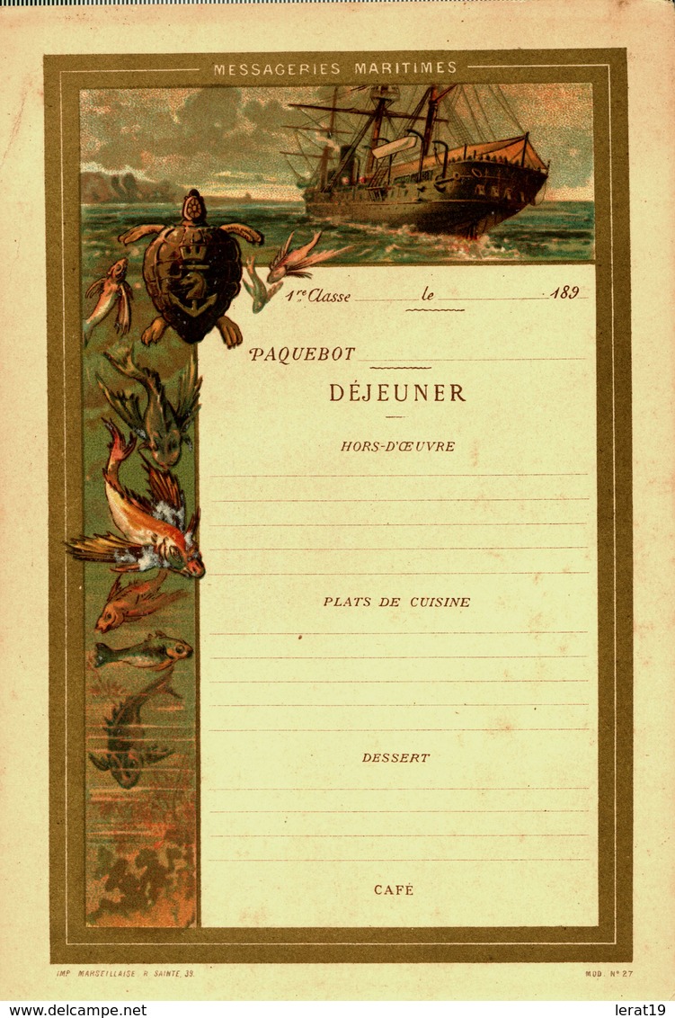 MENU...COMPAGNIE DES MESSAGERIES MARITIMES.....PAQUEBOT...1ere CLASSE....1890 - Menus