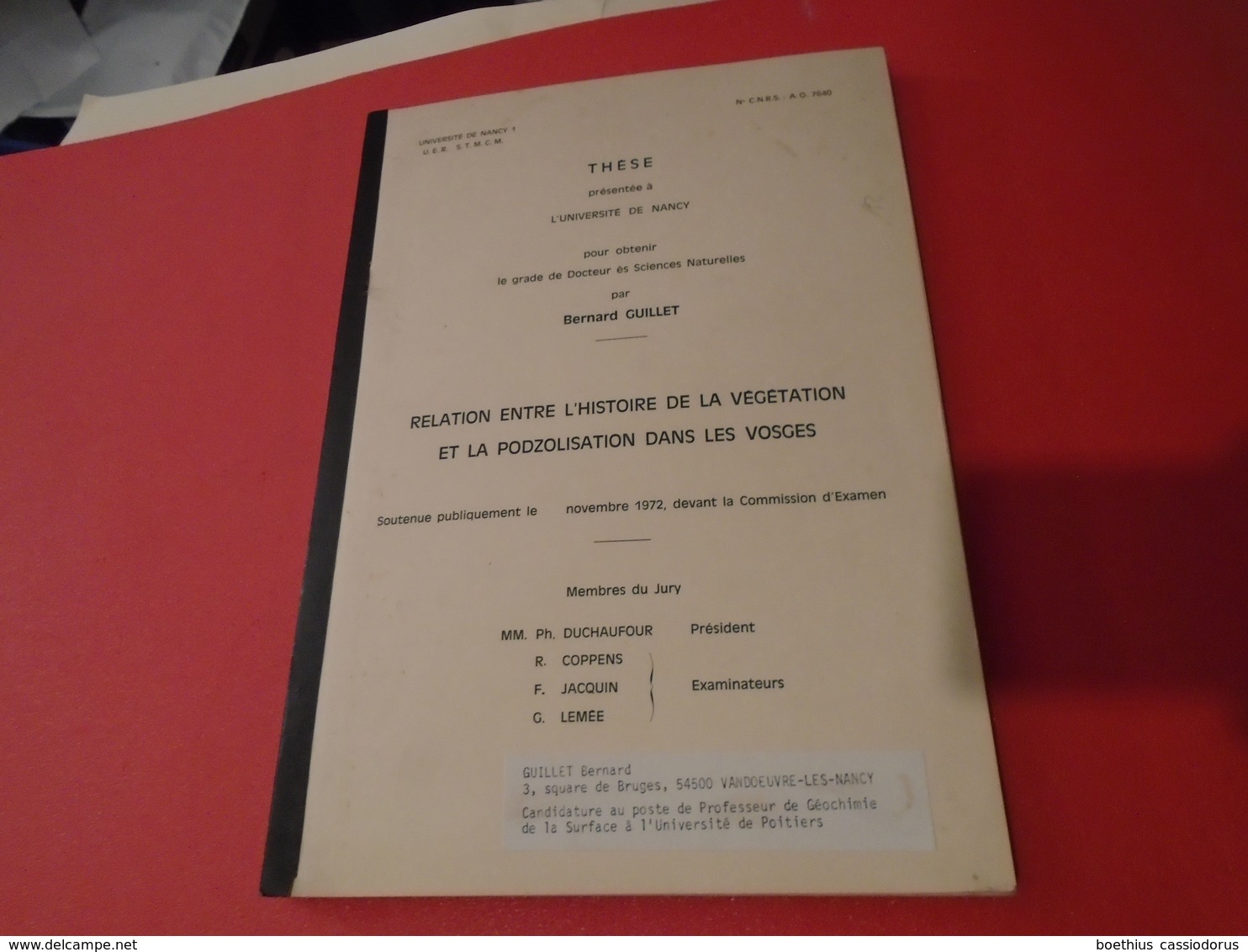 Lorraine, Vosges, Géologie : RELATION ENTRE HISTOIRE DE LA VEGETATION ET PODZOLISATION DANS LES VOSGES 1972 B.GUILLET - Lorraine - Vosges