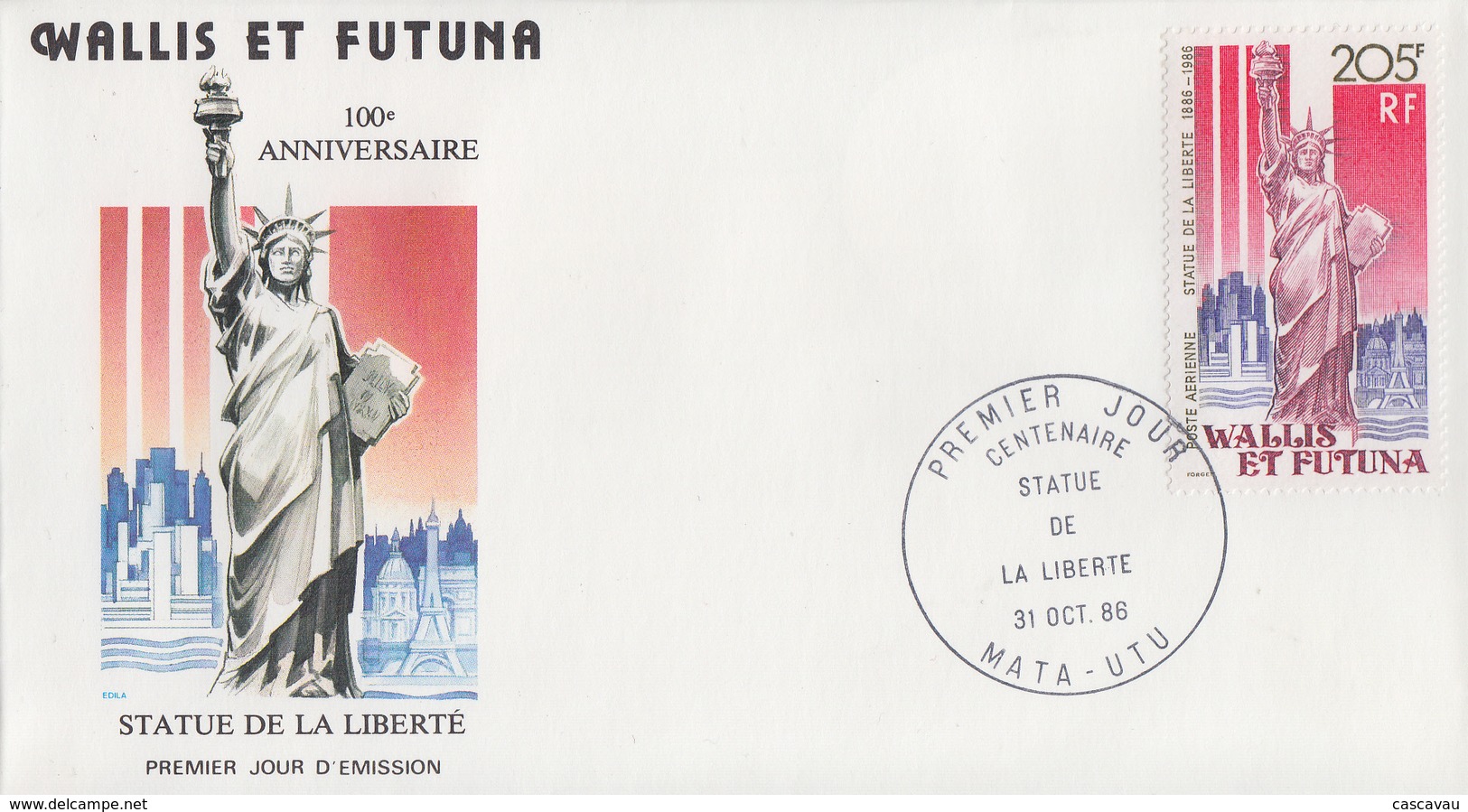 Enveloppe  FDC  1er Jour   WALLIS  ET  FUTUNA    Centenaire   STATUE  DE  LA  LIBERTE   1986 - FDC