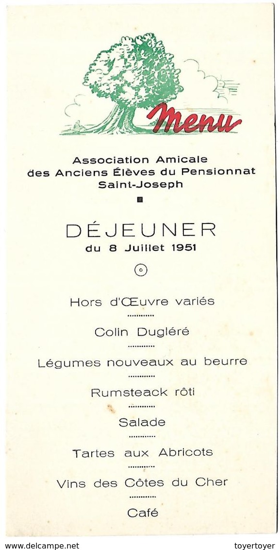 M 53 D350 Menu Du Déjeuner Du 8 Juillet 1951 - Menus