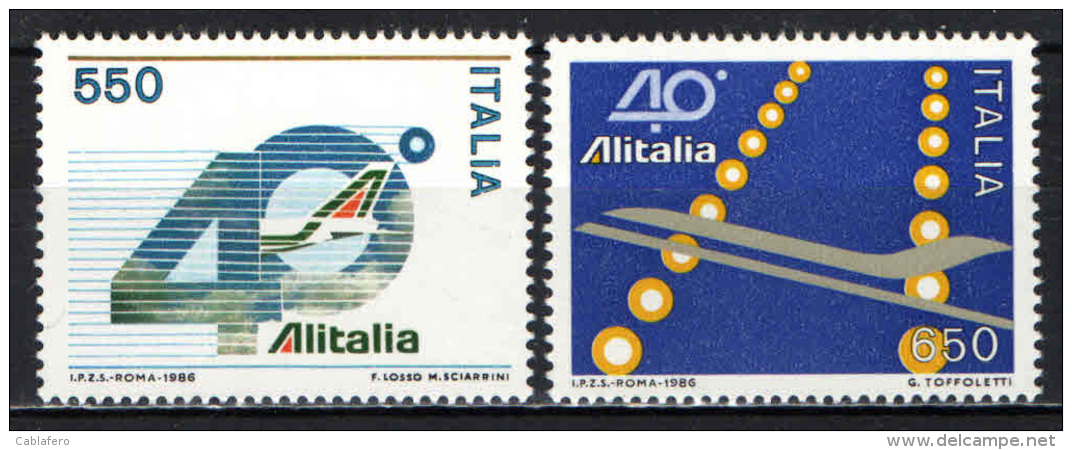 ITALIA - 1986 - 40° ANNIVERSARIO DELLA LINEA AEREA NAZIONALE: ALITALIA - NUOVI MNH - 1981-90: Nieuw/plakker