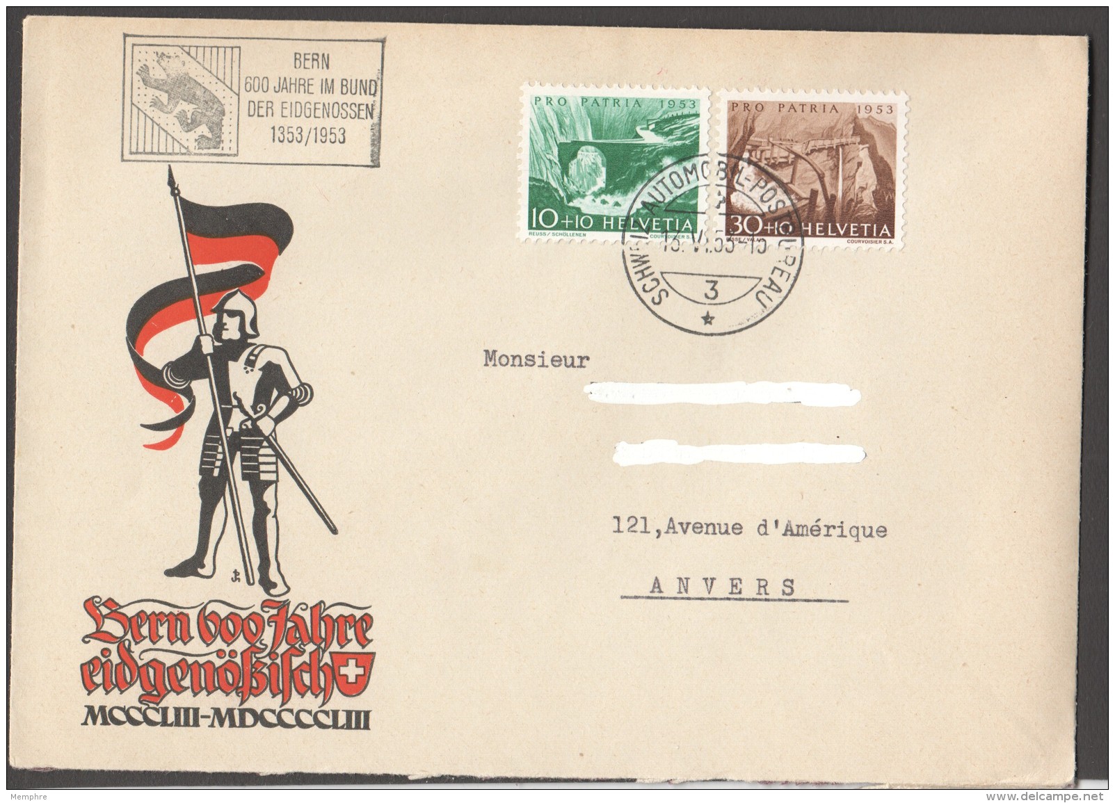 1953  Lettre Commémorative  600 Ans Du Canton Berne Dans La Confédération Zum 62, 64 - Briefe U. Dokumente