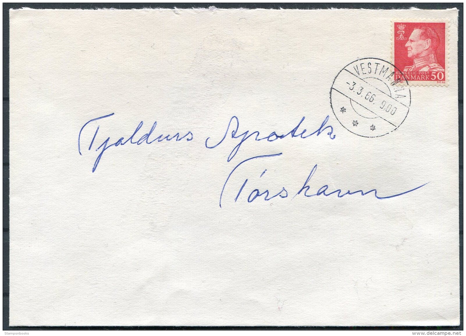 1966 Faroe Islands Cover Vestmanna (11,06b) - Faroe Islands