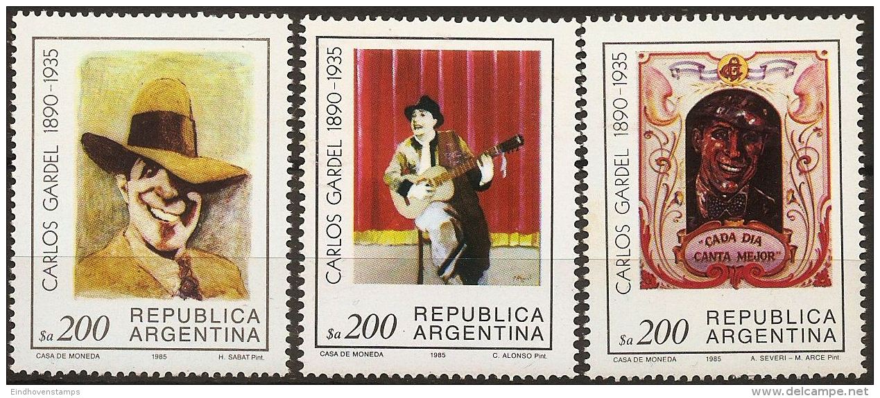 Argentina 1985 Memorial Issue For Tango Singer Carlos Gardel  3 Values MNH - Altri & Non Classificati