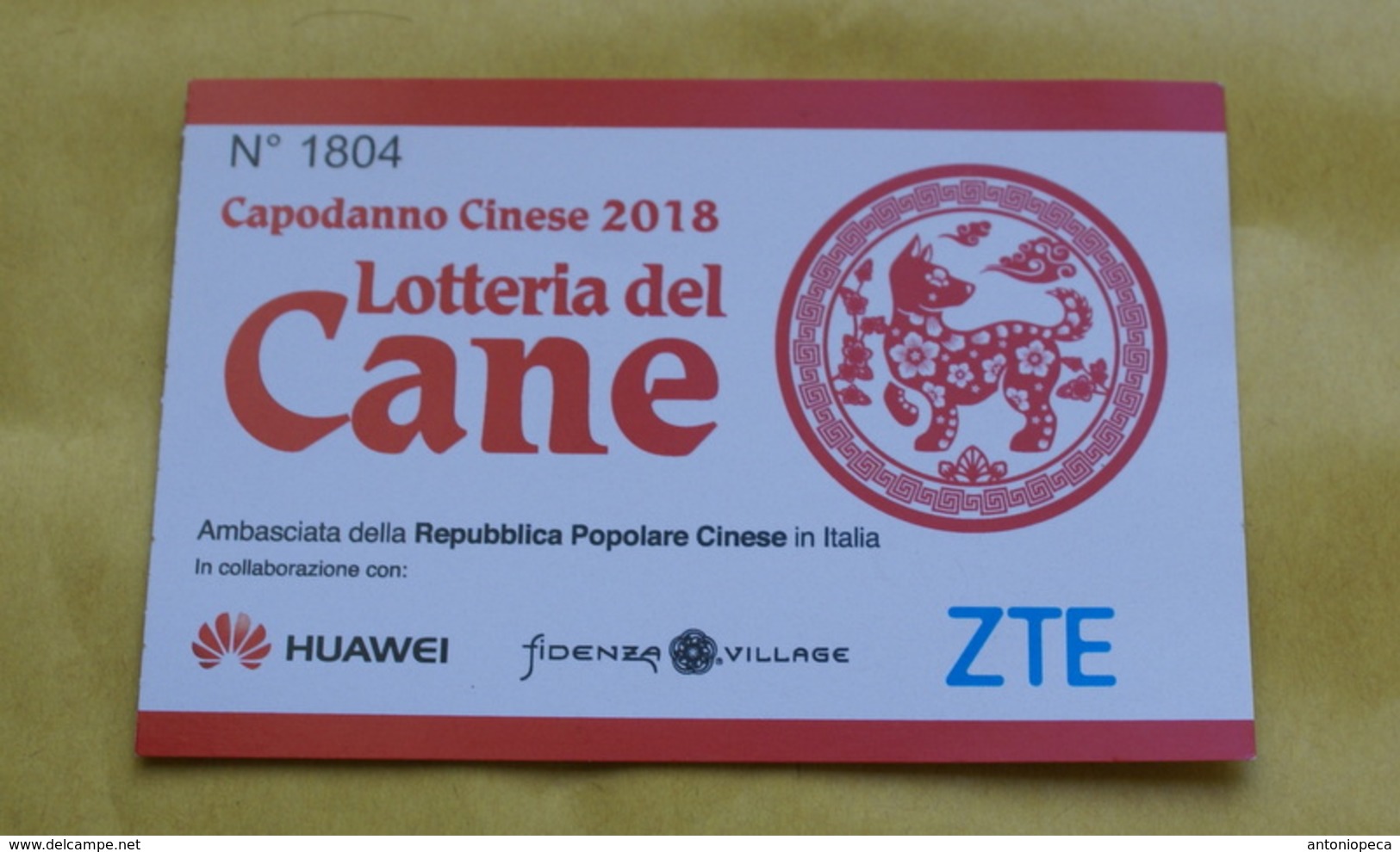 BIGLIETTO "LOTTERIA DEL CANE", CAPODANNO CINESE 2018 - Billetes De Lotería