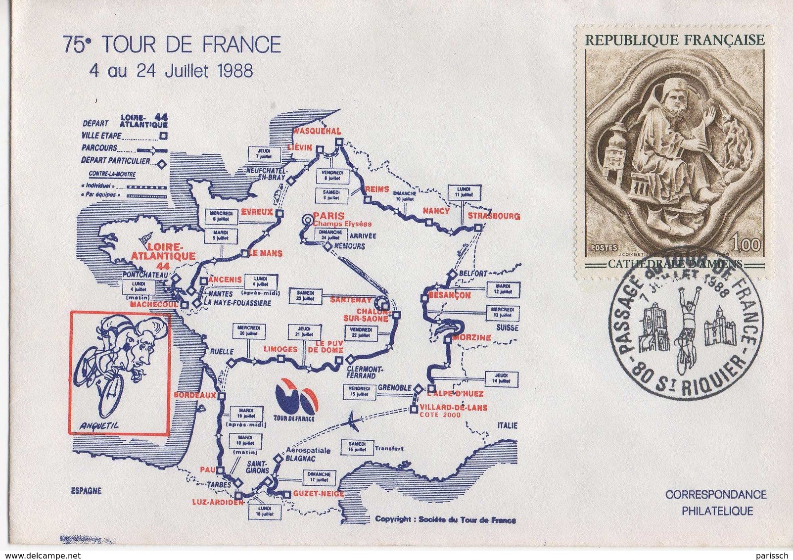 ENVELOPPE SOUVENIR 75E TOUR FRANCE 1988 - SAINT RIQUIER - Ciclismo