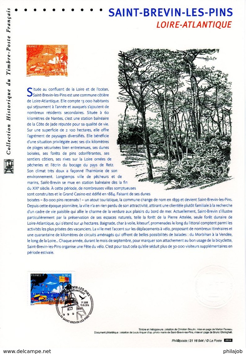 " SAINT-BREVIN-LES-PINS " Sur Document Philatélique Officiel De 2016.  N° YT 5047. Parfait état DPO - Documents De La Poste