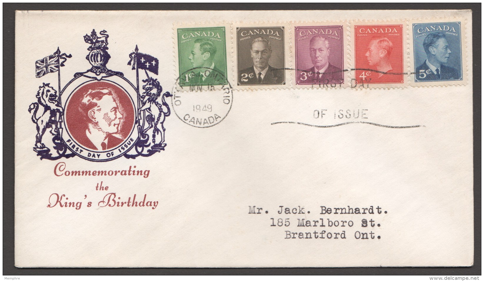 1949  King George VI With &laquo;Postes-Postage&raquo; Set Of 5 On Single FDC Sc 284-8 - ....-1951