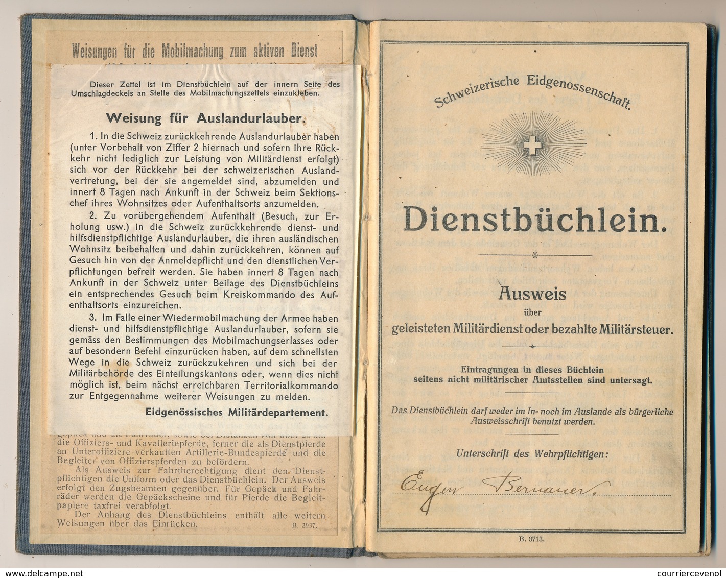 SUISSE - Livret Militaire (Diensbüchlein) 1926/27 Bâle - Mentions Taxe Militaire / Exemption Consul Marseille =>1954 - Documents