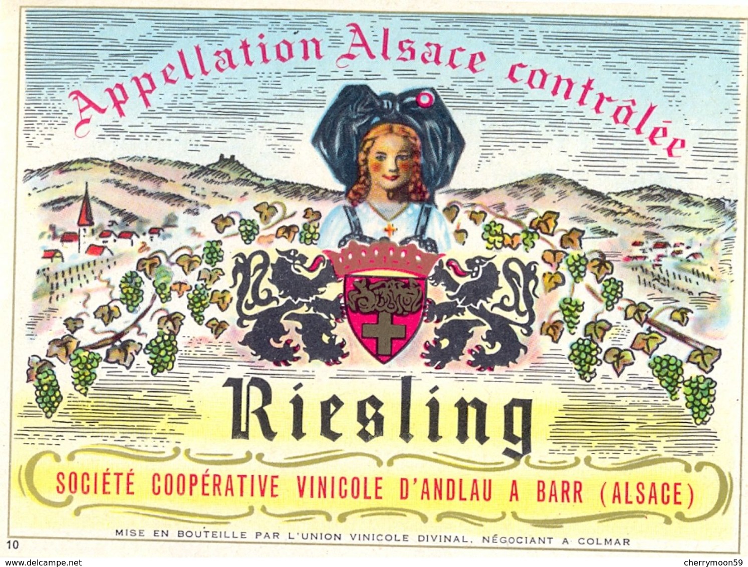 1 Etiquette Ancienne De VIN - RIESLING  VIN D'ALSACE - COOPERATIVE VINICOLE D'ANDLAU A BARR - Riesling