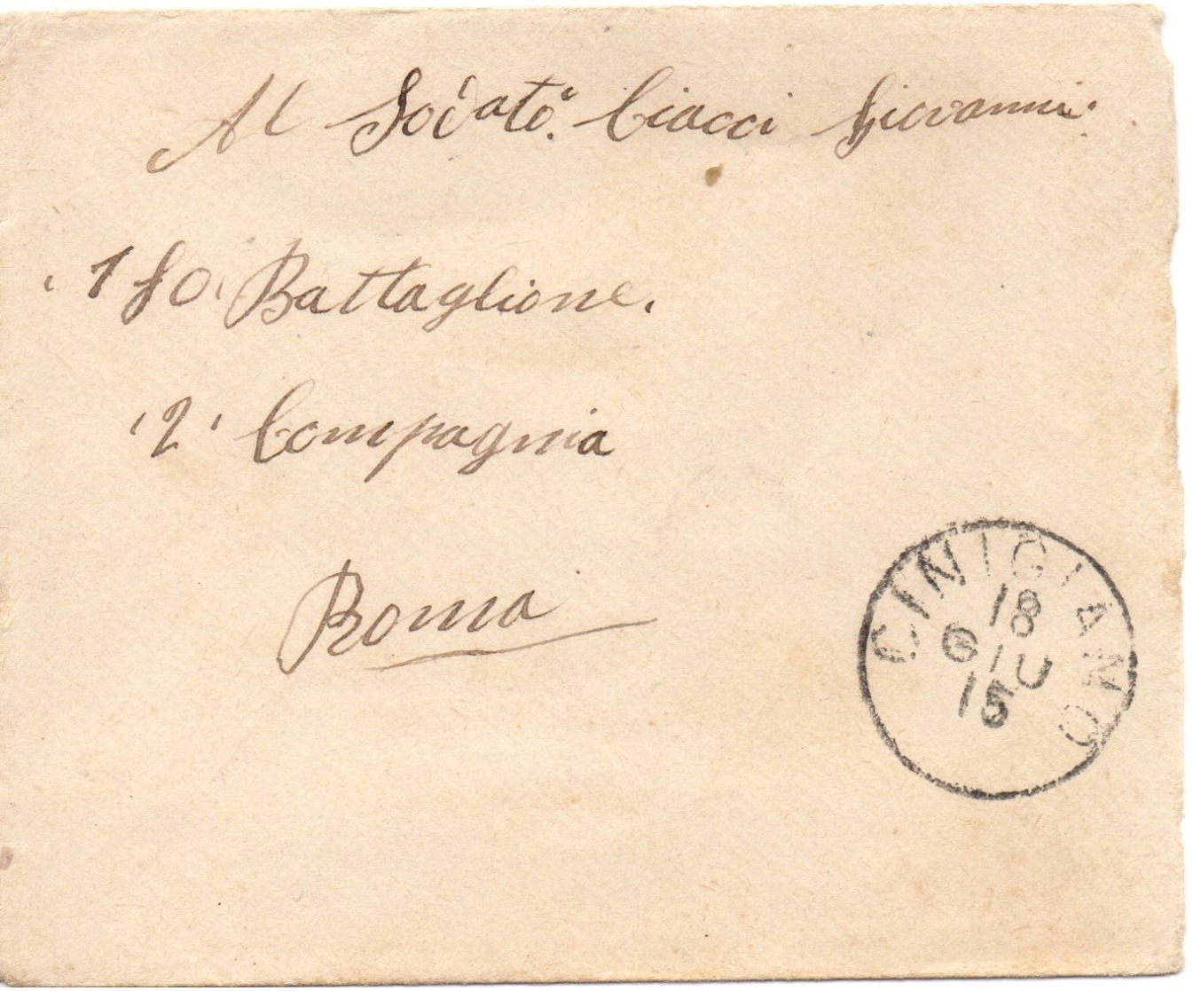 CINIGIANO Grosseto Per ROMA - 18.6.1915 - Busta 10c. Leoni 9/172 - Storia Postale