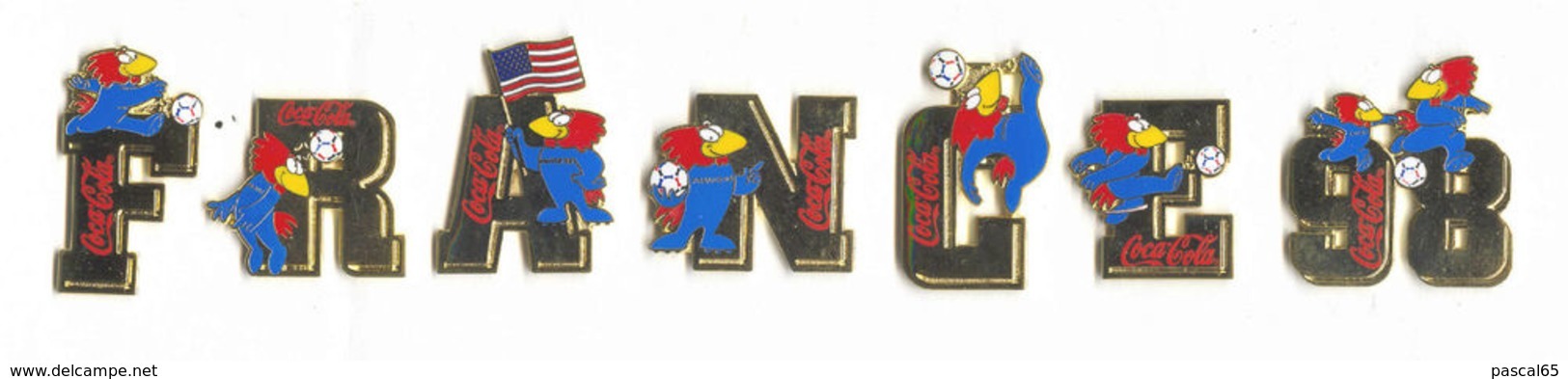 7 Original 1998 FIFA Soccer/Football WORLD CUP COCA-COLA FRANCE 98 PIN SET FOOTIX MASCOT - Calcio