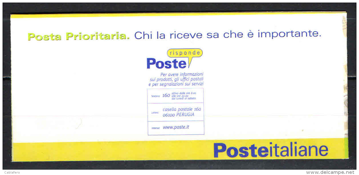 ITALIA - 2002 - POSTA PRIORITARIA - 4 FRANCOBOLLI DA 0,62 CENT - BOOKLET - NUOVI AUTOADESIVO - 2001-10: Mint/hinged