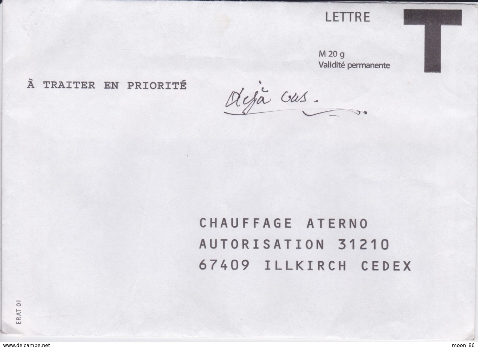 LETTRE  T A VALIDITÉ PERMANENTE  20 G - CHAUFFAGE ALTERNO A ILLKIRCH 67 - Cartes/Enveloppes Réponse T