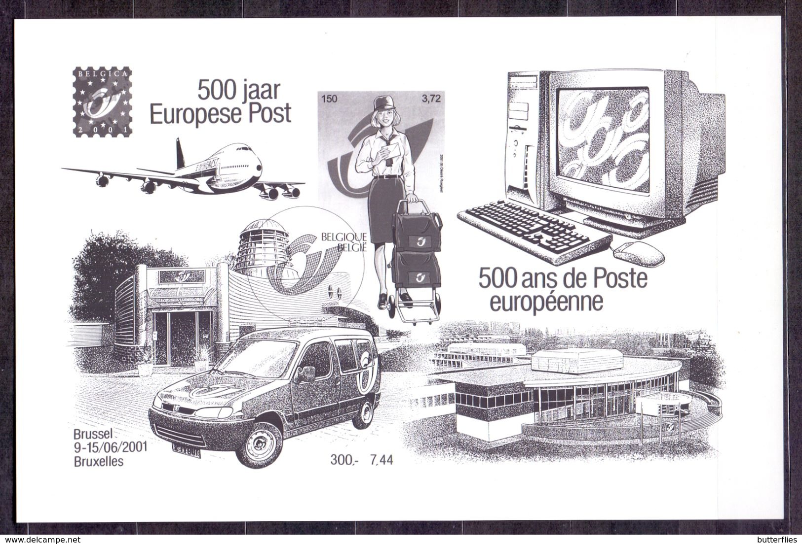 Belgie - ^ 2001 - OBP -   ** 500 Jaar Europese Post ** - Feuillets N&B Offerts Par La Poste [ZN & GC]