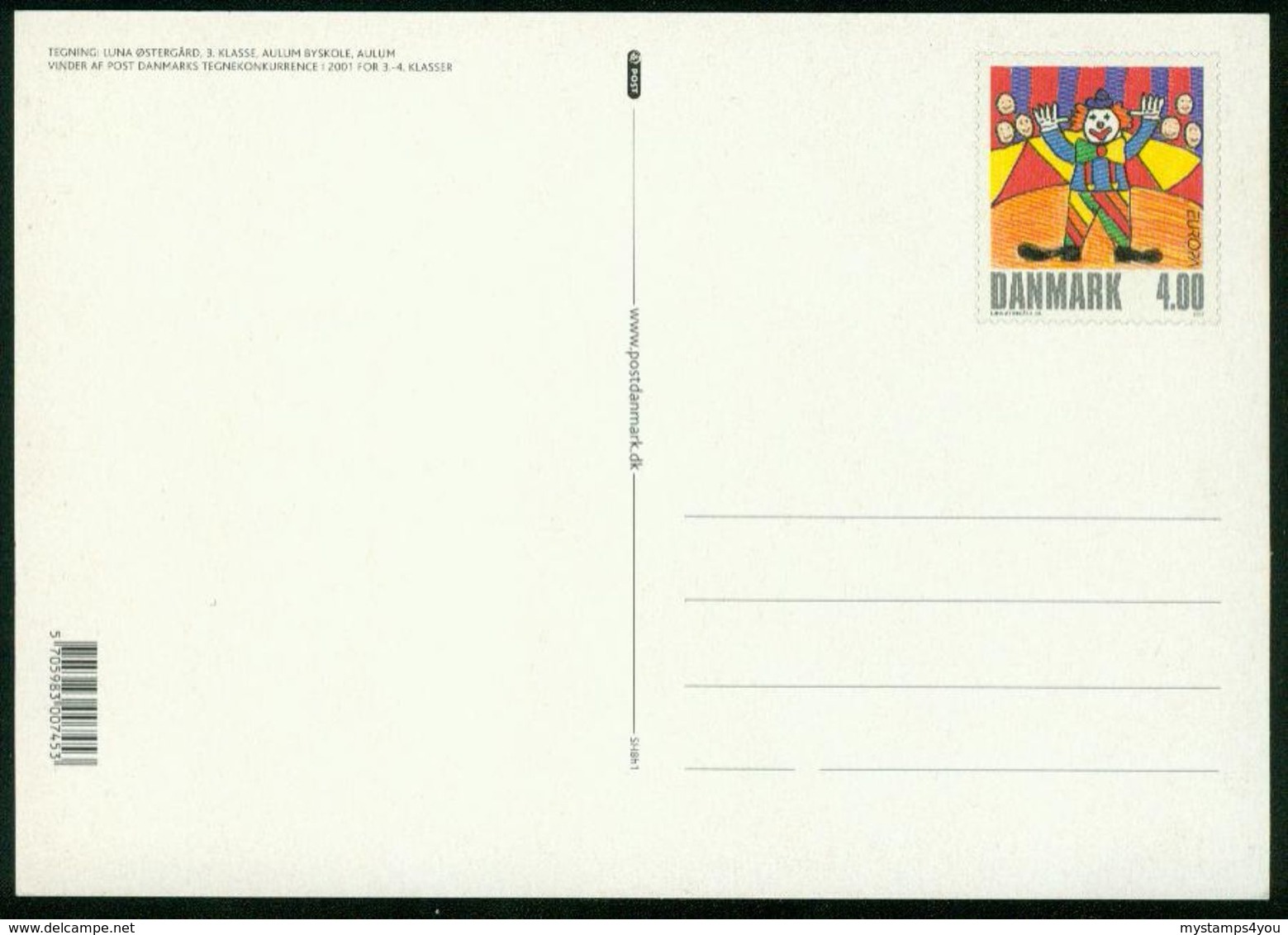 GA Dänemark Ganzsache 2002 - Postkarte MiNr P 323 Motiv 01 - Mint - Zirkus Clown - Entiers Postaux