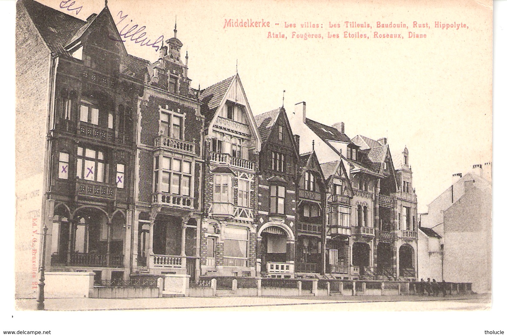 Middelkerke-1907-Villa Les Tilleuls à Gauche+Villas: Baudouin,Rust,Hippolyte,Atala,Fougères,Les Etoiles,Roseaux,Diane... - Middelkerke