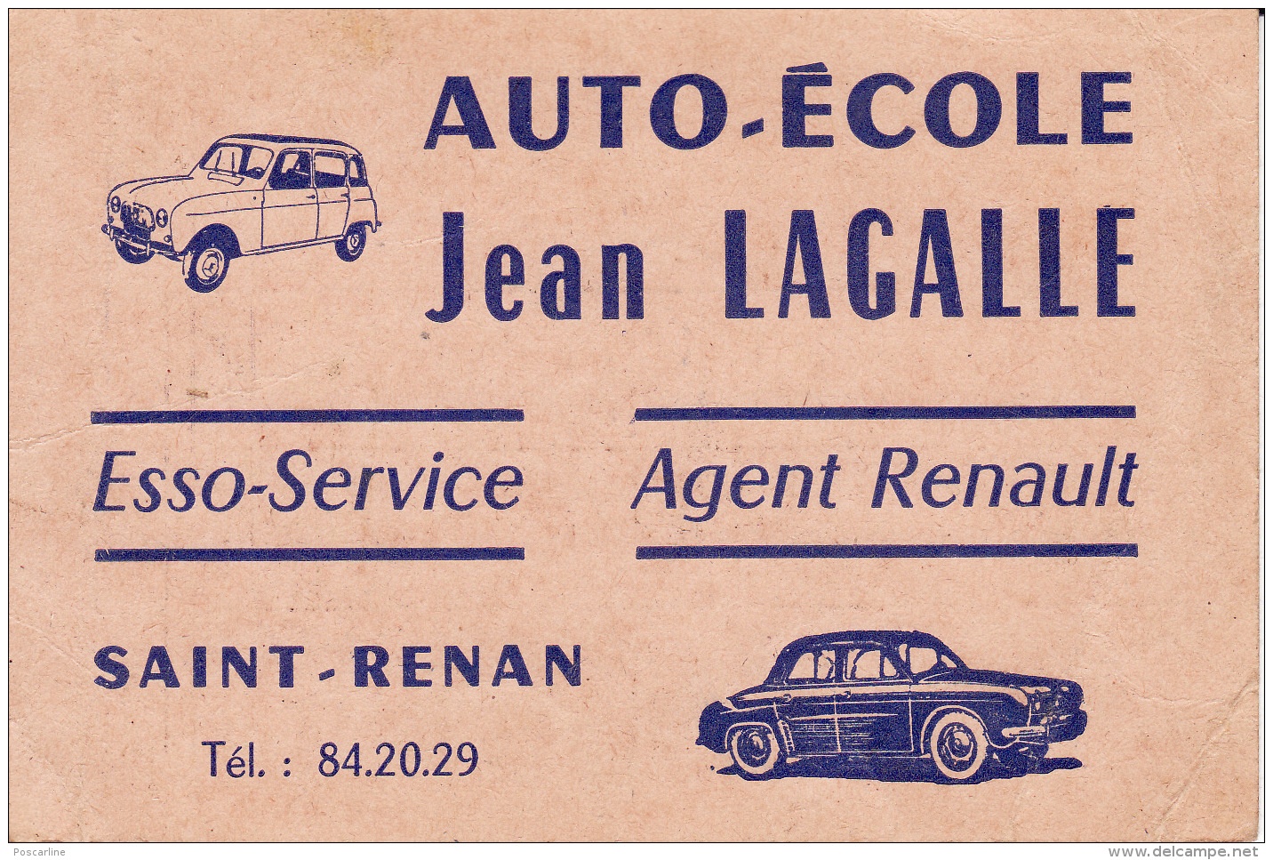 29 SAINT RENAN, Auto - école LAGALLE, Renault, 4L,Dauphine, Carte De Rendez - Vous,2 Scans - Auto's