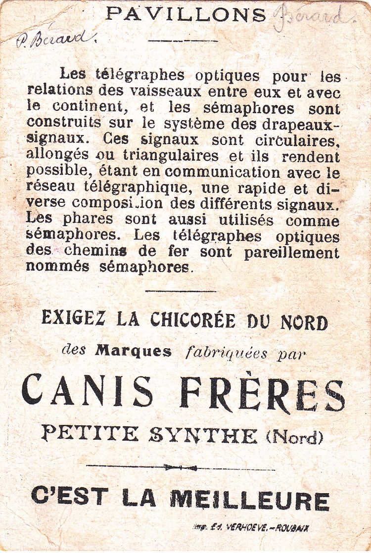 IMAGE -- CHICOREE "CANIS Frères" PETITE SYNTHE Nord  (10 X 0,7 Cm) - Non Classés