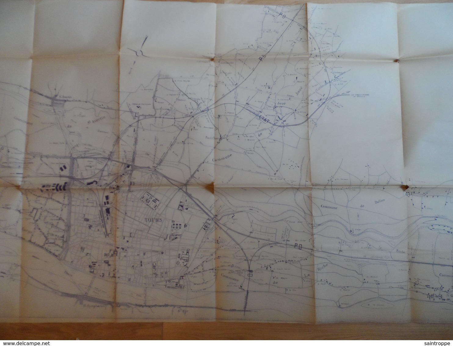 Ville-aux-Dames,Montlouis,Rochecorbon à Gauche.Joué,St.Genouph à Droite Et Tours Au Centre.Voies De Chemin De Fer,routes - Cartes Topographiques