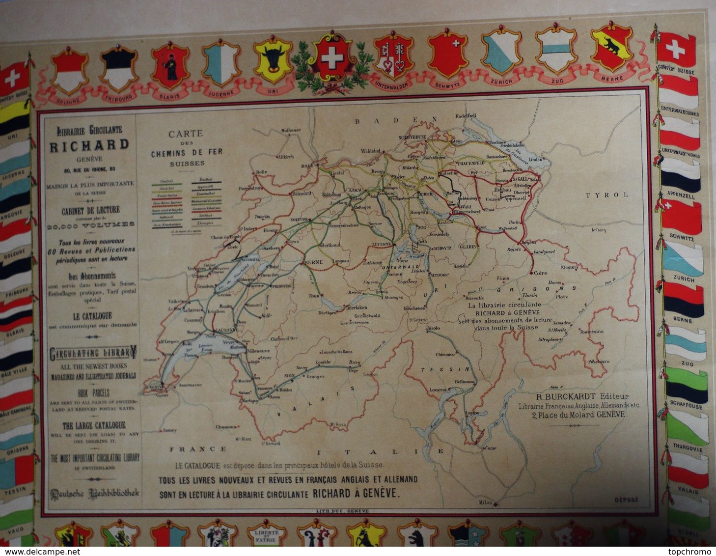 Grande Carte Affiche (59cm X 45cm) Carte Des Chemins De Fer Suisses Suisse Burckardt éditeur Lithographie Duc Genève - Affiches