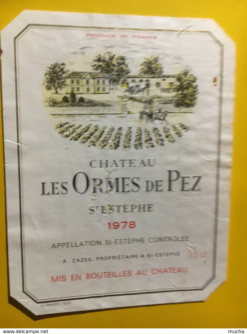 6928 - Château Les Ormes De Pez 1978 St Estèphe 2 étiquettes 75 Cl Et 37.5cl état Moyen - Bordeaux