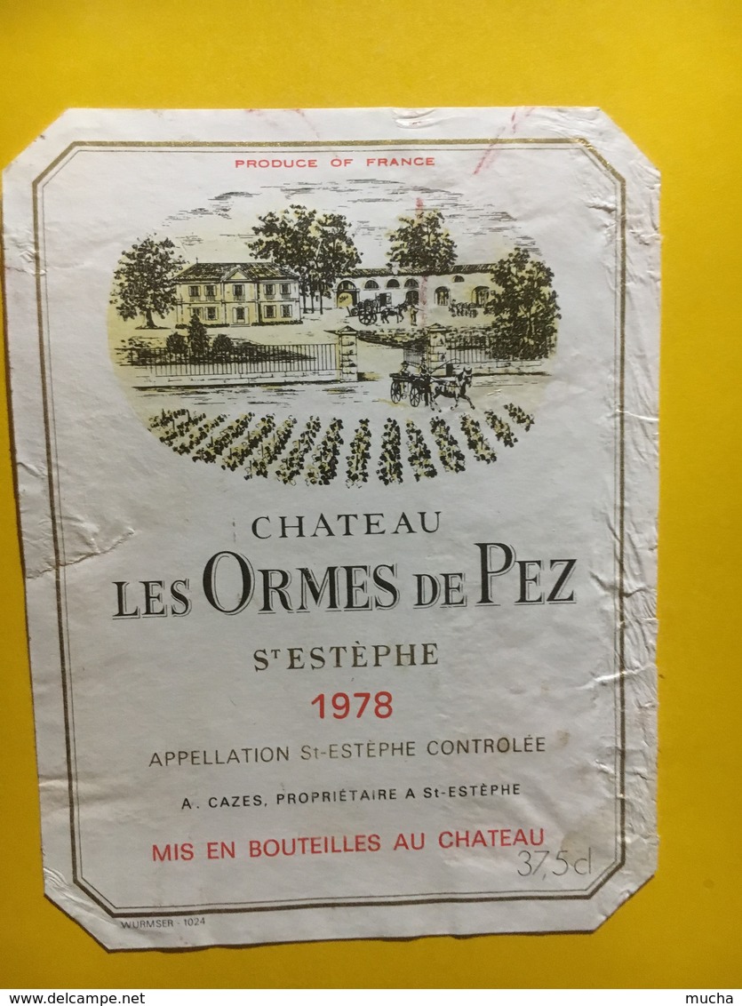 6928 - Château Les Ormes De Pez 1978 St Estèphe 2 étiquettes 75 Cl Et 37.5cl état Moyen - Bordeaux