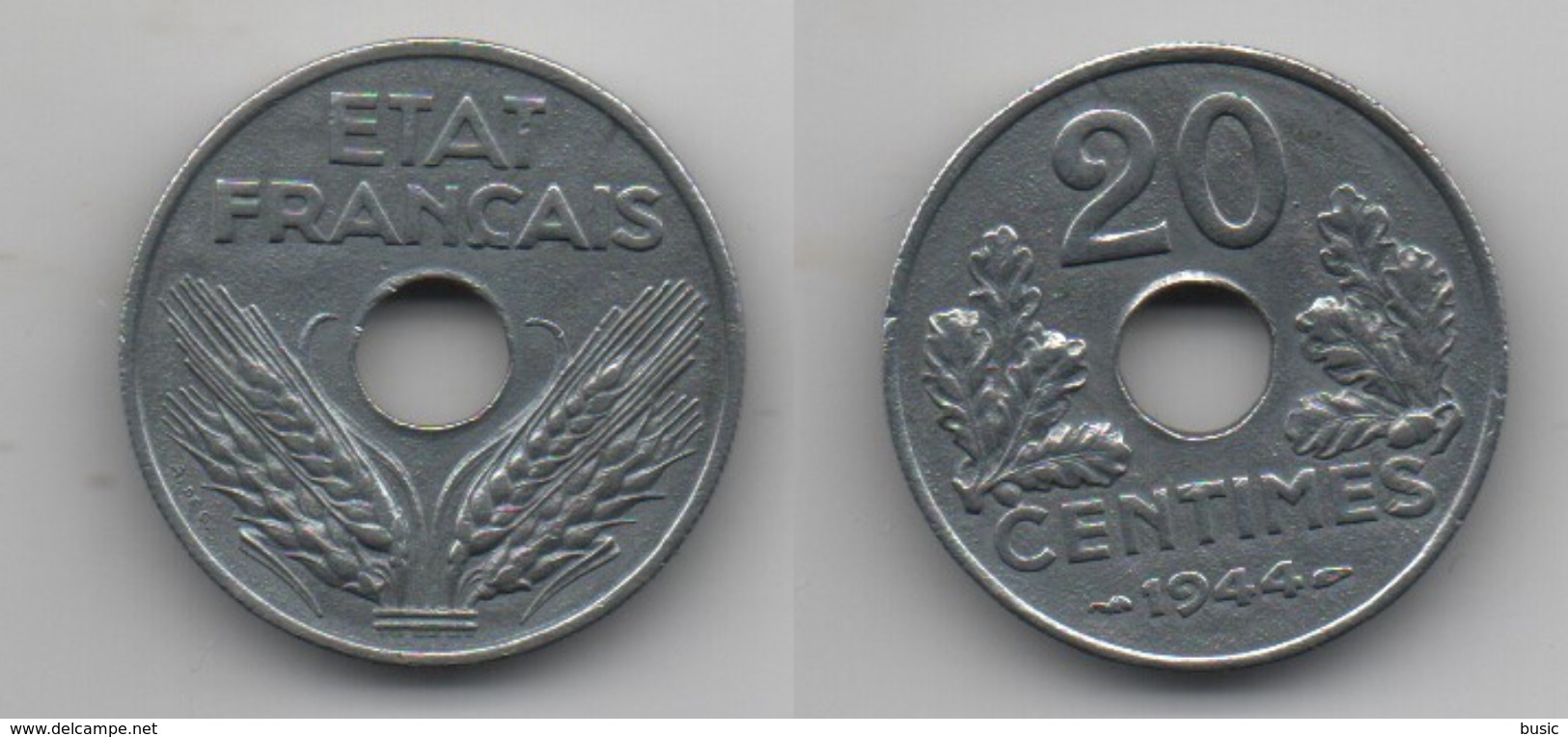 + FRANCE + 20 CENTIMES  1944 + ZINC - Otros & Sin Clasificación