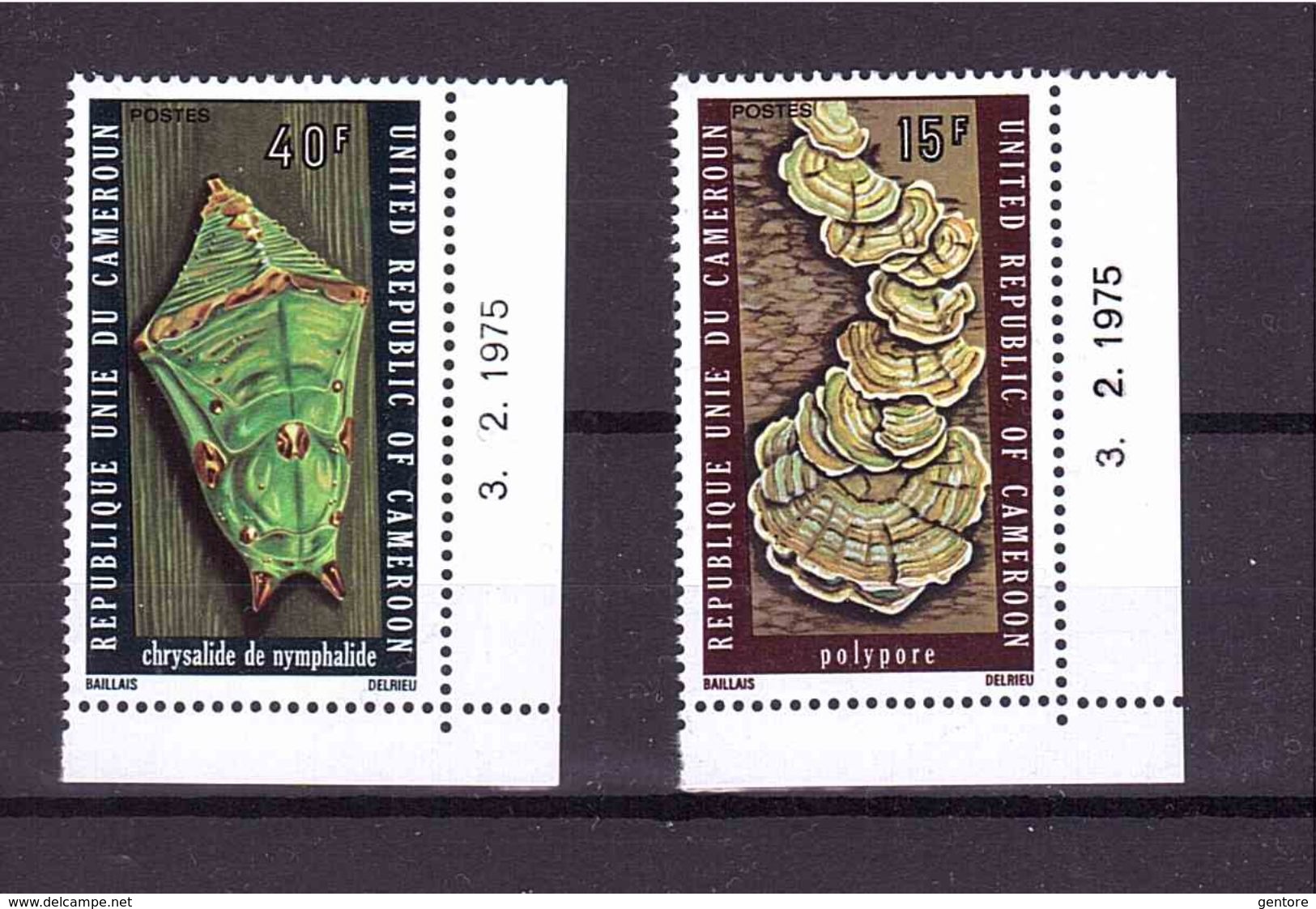 CAMEROON 1975- Chrysalide And Champignon  Corner Set Rigth Margins With Control N°  Absolutely Perfect MNH - Unclassified