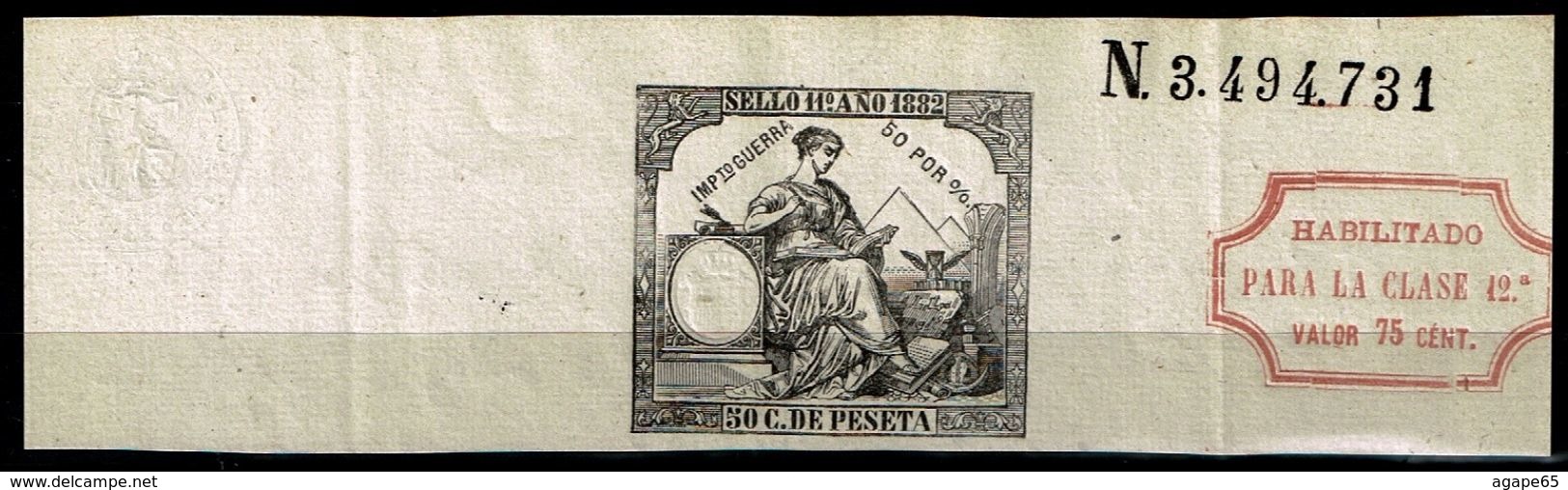 Cabecera Papel Timbrado 1882, 50c. Con Habilitación Para 75c. - Fiscales