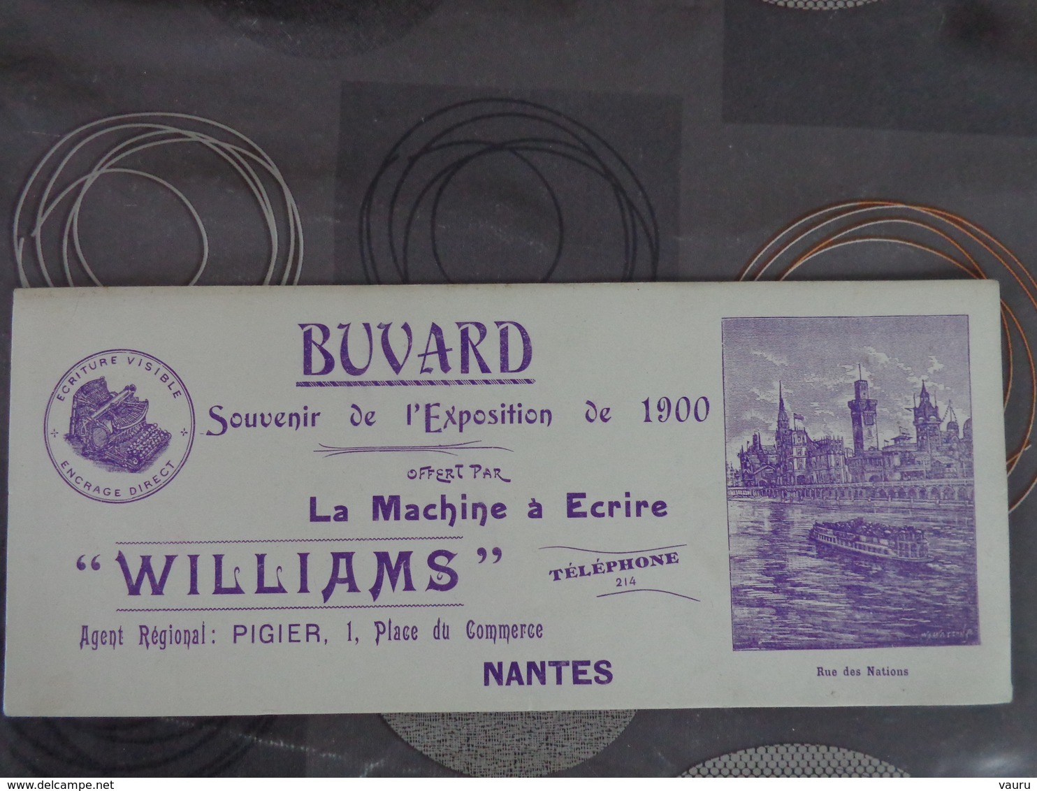 BUVARD NANTES  MACHINE A ECRIRE WILLIAMS 1 PLACE DU COMMERCE SOUVENIR DE L'EXPOSITION DE 1900 - Autres & Non Classés