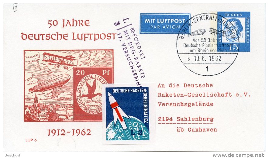 Rocket Mail, Germany, 1962, Genuine Flown Rocket Mail Card, Special Rocket L3 - Autres & Non Classés