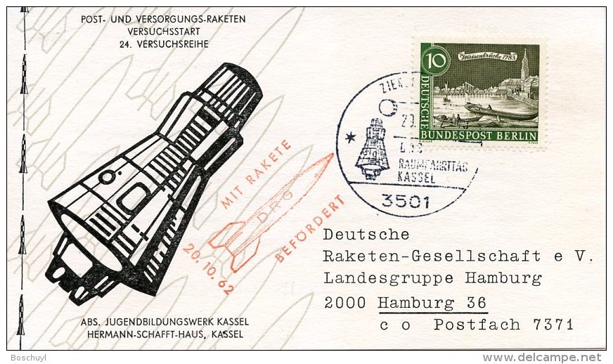 Rocket Mail, Germany, Berlin, 1962, Genuine Flown Rocket Mail Card, Special Rocket - Autres & Non Classés