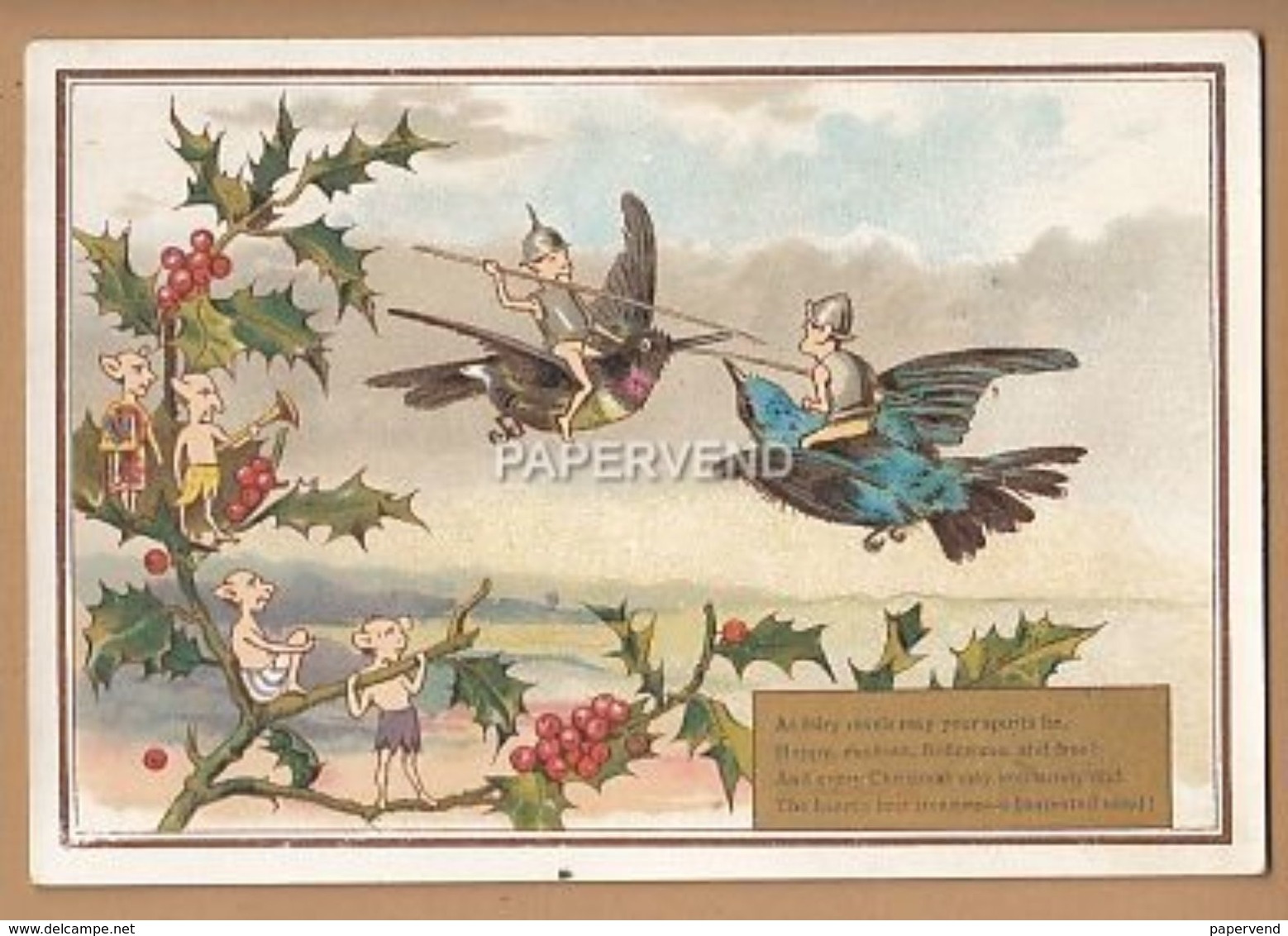 Greeting Card  Two Pixies Jousting  On Birds Egc144 - Ohne Zuordnung