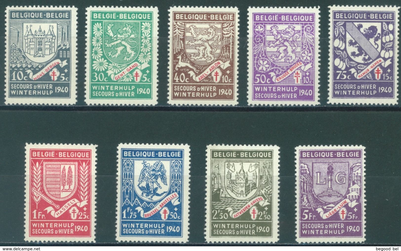 BELGIQUE - 1941 - MH/* - SECOURS D'HIVER WINTERHULPEN ARMOIRIES WAPENS  - COB 547-555 -  Lot 16246 - Ongebruikt