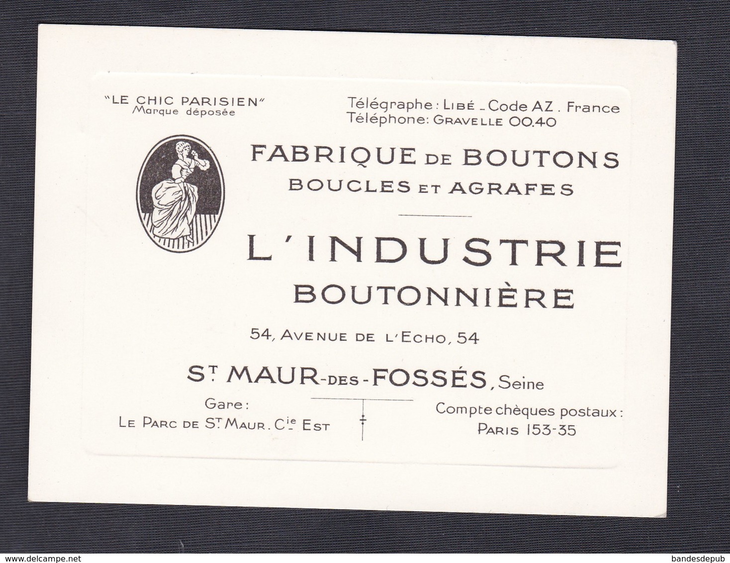 Carte De Visite Commerciale Industrie Boutonniere St Maur Des Fosses Fabrique De Boutons Boucles Et Agrafes - Autres & Non Classés