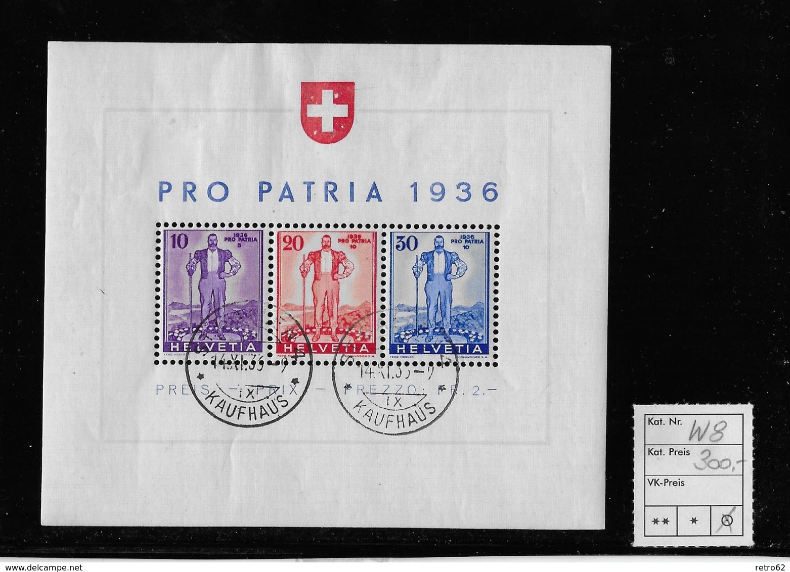 PRO PATRIA → Sonderblock (Eidg.Wehranleihe) → SBK-W8 Entwertet 14.XI.36 - Used Stamps