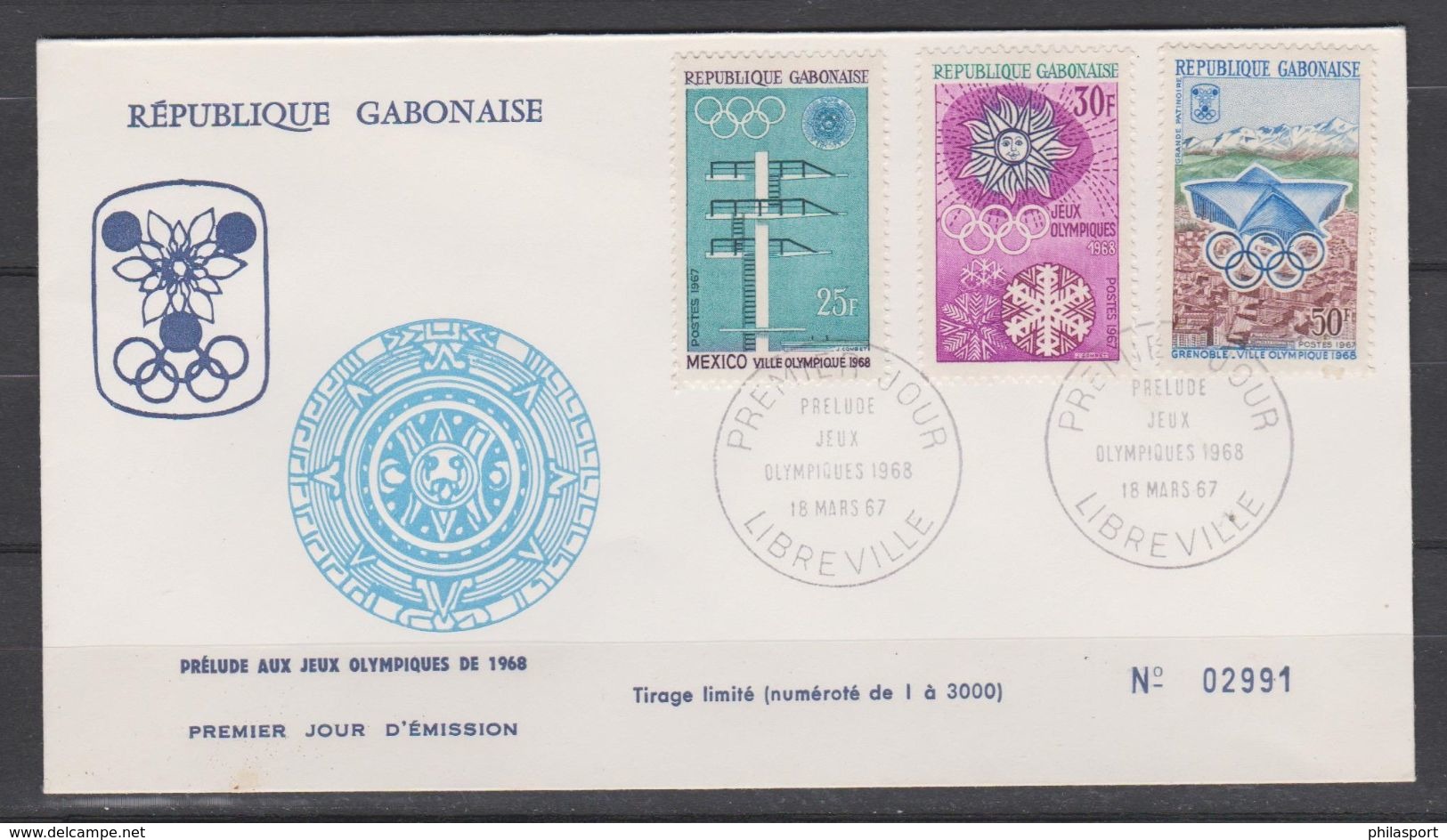 Gabon FDC Cover 1° Jour  Mexico 1968 - Sommer 1968: Mexico