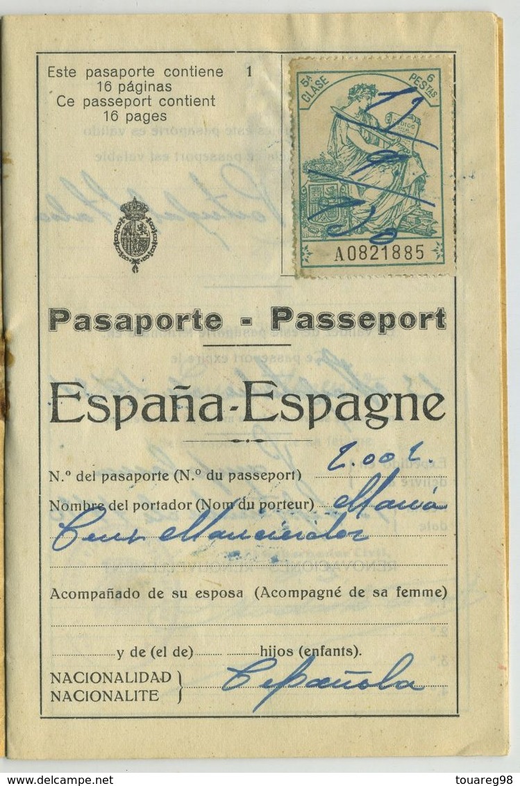 Passeport Espagnol Valable Pour La France Le Portugal Et L'Italie. España. Pasaporte. Délivré à Pampelune En 1931. - Documents Historiques