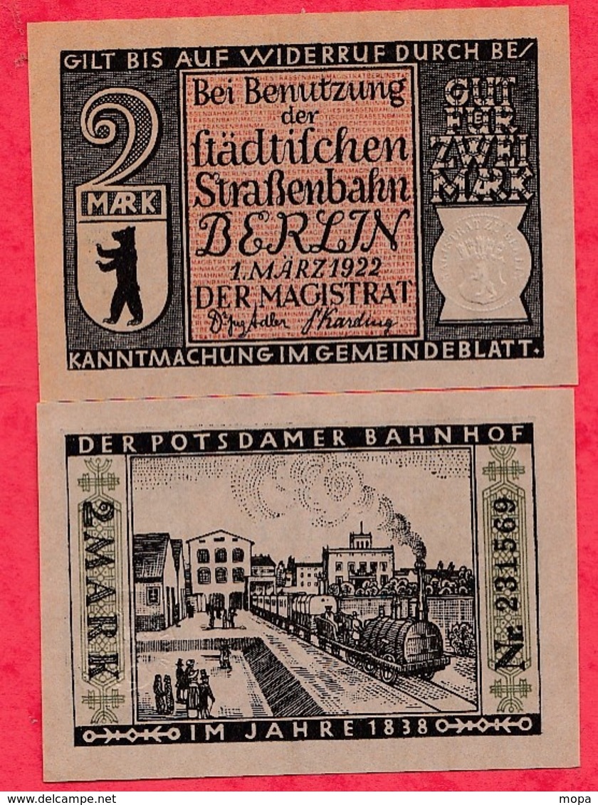 Allemagne 1 Notgeld 2 Mark  Stadt Berlin UNC Lot N °47 - Sammlungen