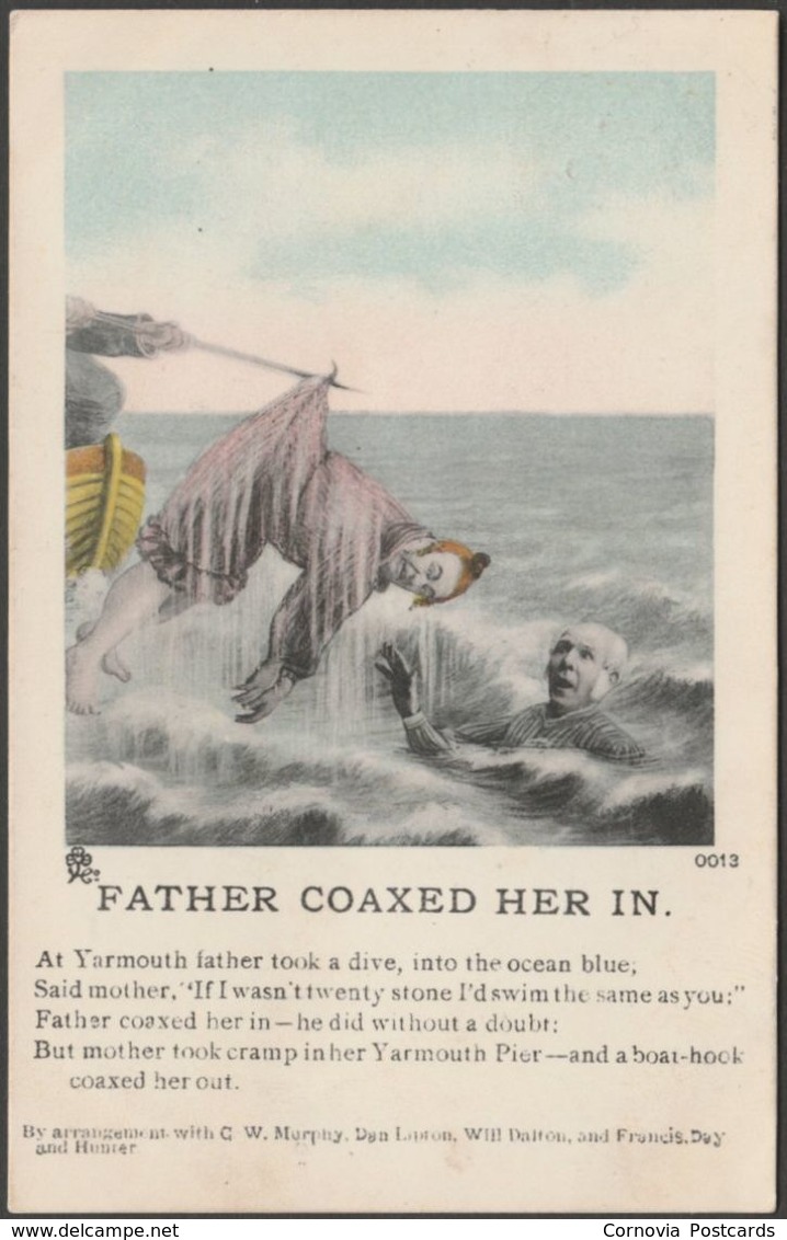 Song Card - Father Coaxed Her In, 1909 - Shamrock & Co Postcard - Humour