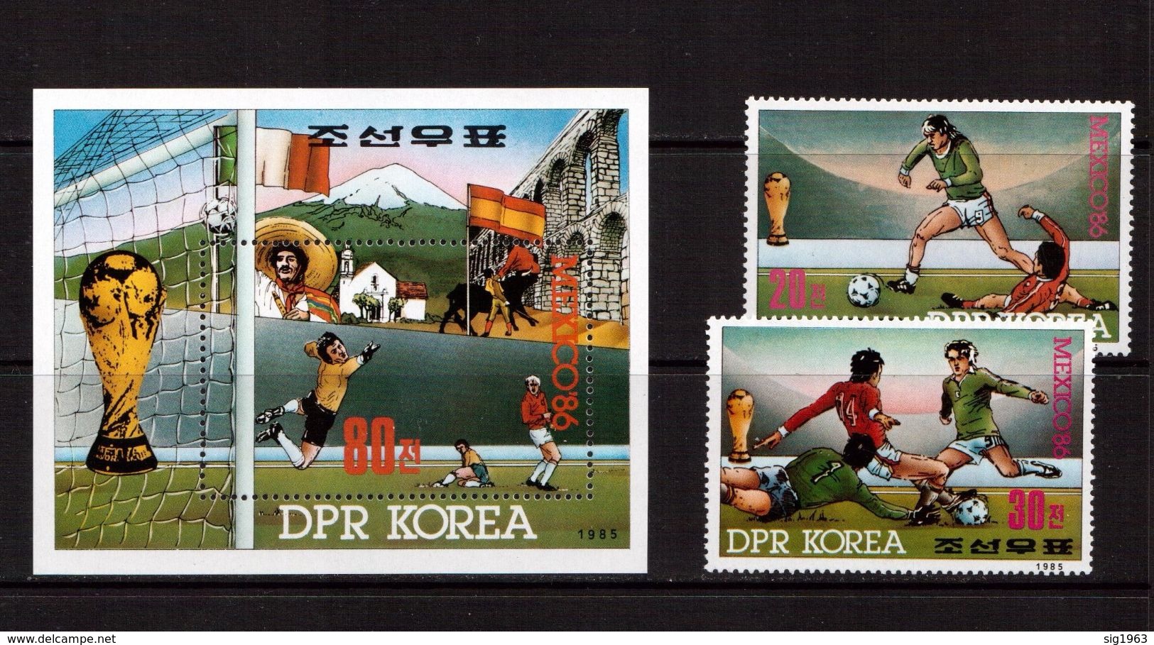 Korea-D.P.R.-1985,(Mi.2709-2710,Bl.210), Football, Soccer, Fussball,calcio,MNH - 1986 – Mexico