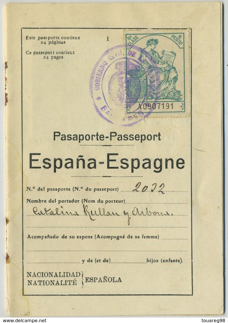 Passeport Espagnol Valable Pour La France. España. Pasaporte. Délivré à Palma De Mallorca En 1930. - Documents Historiques