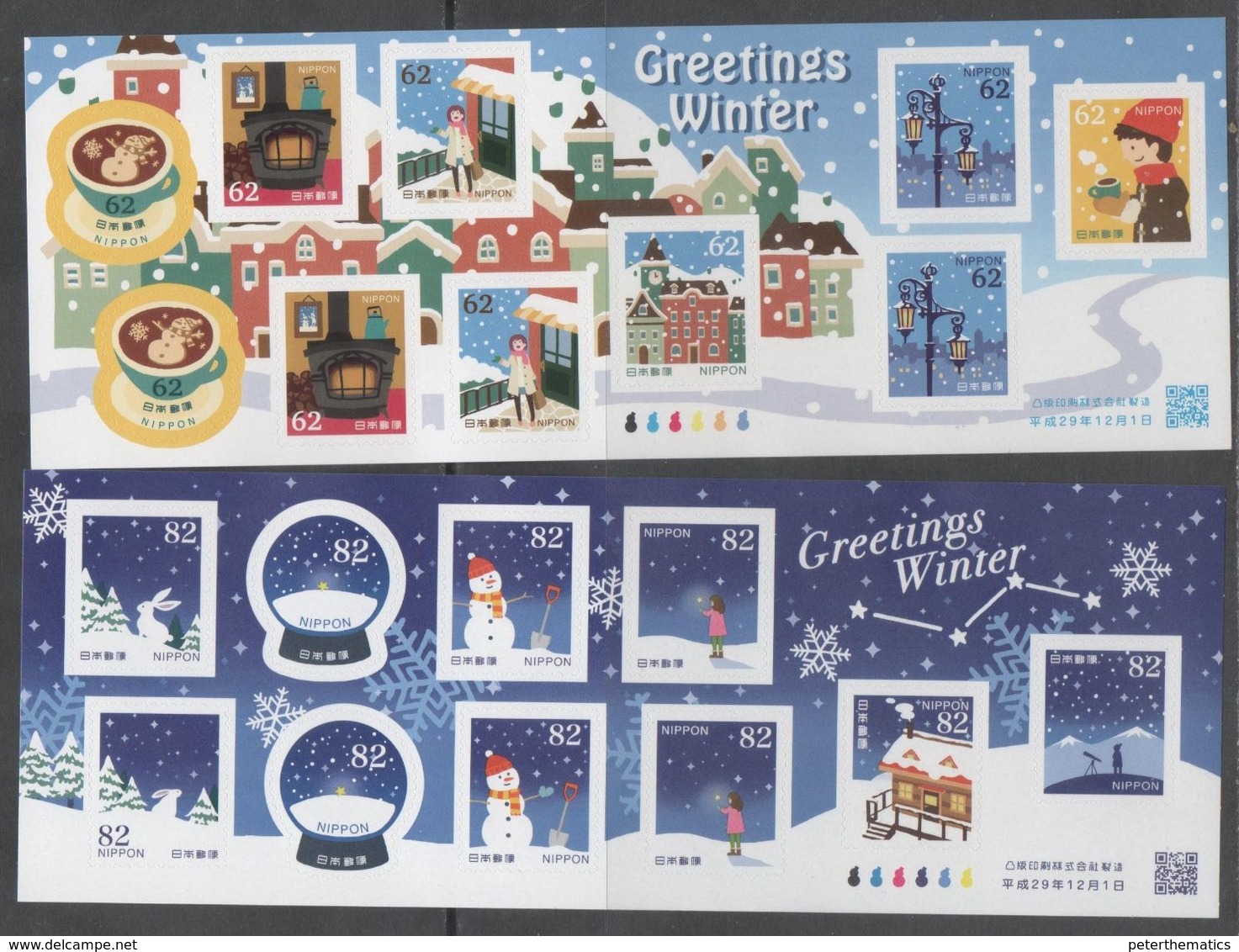 JAPAN, 2017, MNH, WINTER GREETINGS, SNOWMEN, RABBITS, DRINKS, MOUNTAINS, 2 SHEETLETS - Rabbits