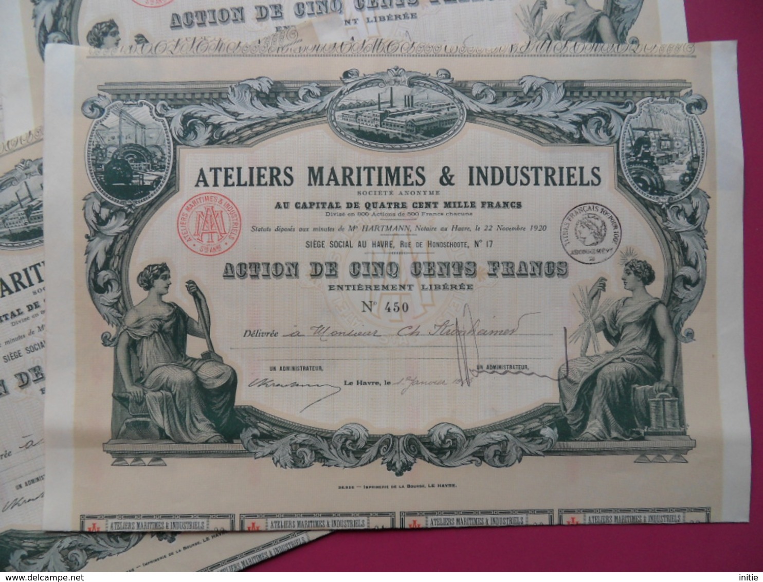 LOT DE 4 ACTIONS DE 500 FRS DES ATELIERS MARITIMES & INDUSTRIELS TOP DECO TIRAGE 800 - Navigation