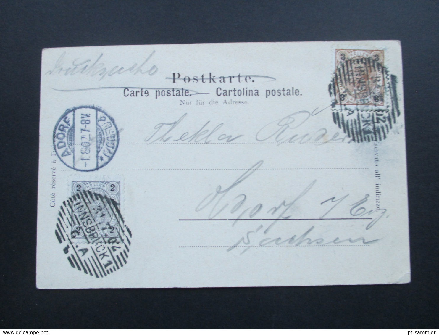 Österreich 1902 PK MiF Nr. 70 U. 71 Strichstempel Innsbruck 1 G.A Drucksache! Motiv St.Moritz Schweiz. Lautz U. Isenbeck - Briefe U. Dokumente