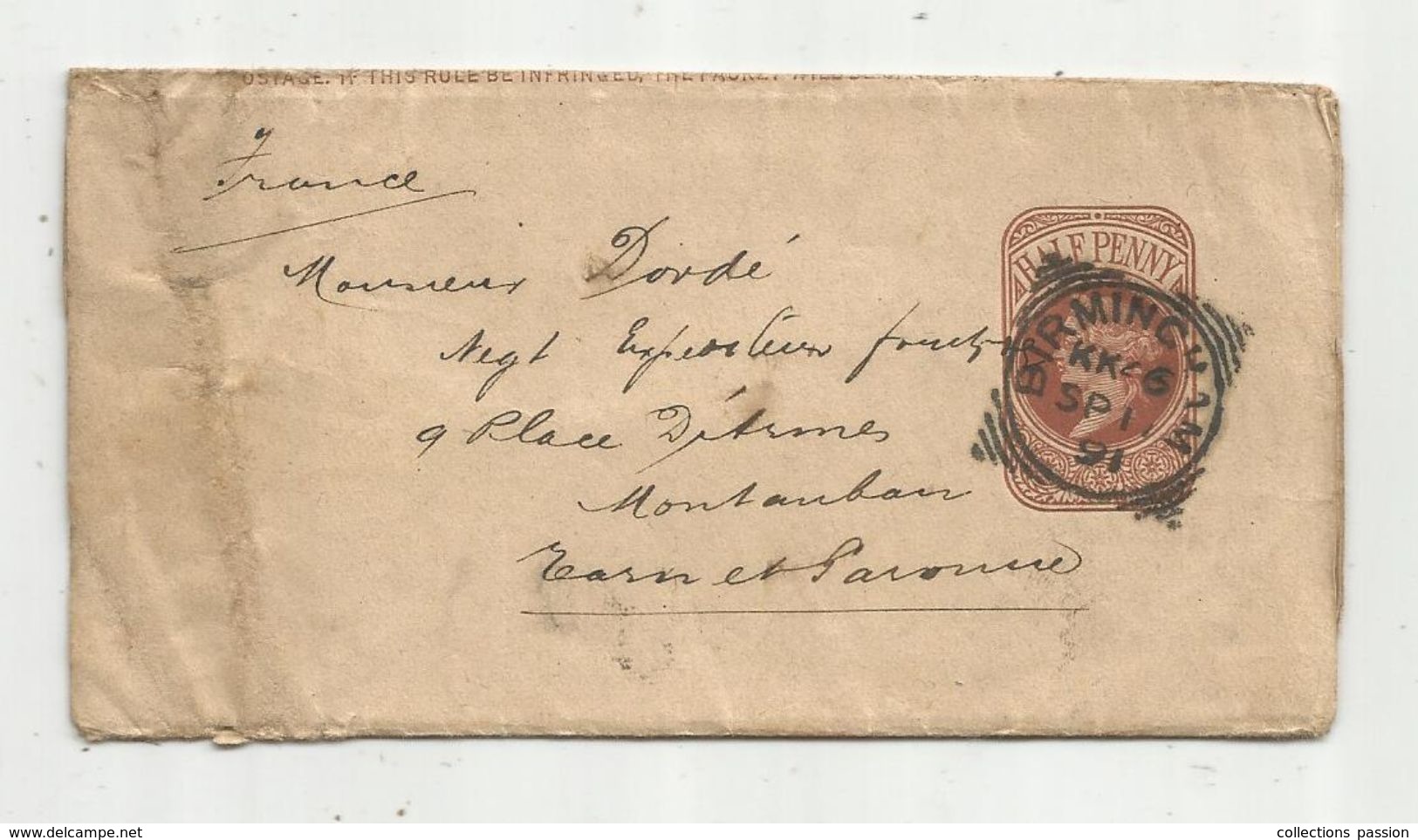 Lettre, Entier Postal ,  GRANDE BRETAGNE , BIRMINGHAM , 1891 - Luftpost & Aerogramme